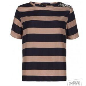 All Saints silk striped top w/ Swarovski crystals